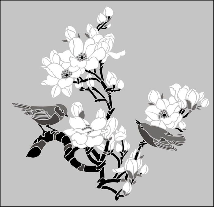 Birds & Blossom No 2 stencil - Animal and Bird