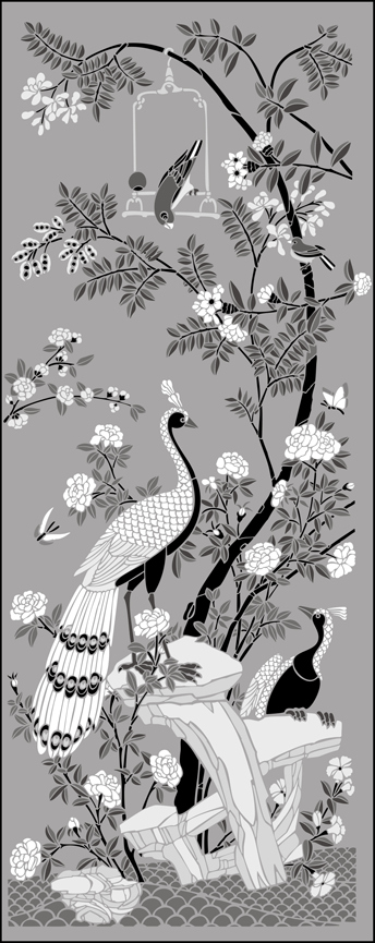 Peacock Panel stencil - Chinese Style