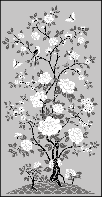 Small Peony Panel No 1 stencil - Chinese Style