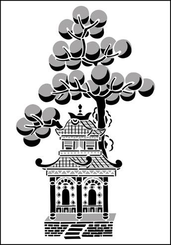 Willow Temple stencil - Chinese Style