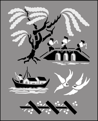 Willow Pattern stencil - Chinese Style