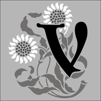 307V-L - Floral initials - v stencil 307V-L - Floral initials - v stencil