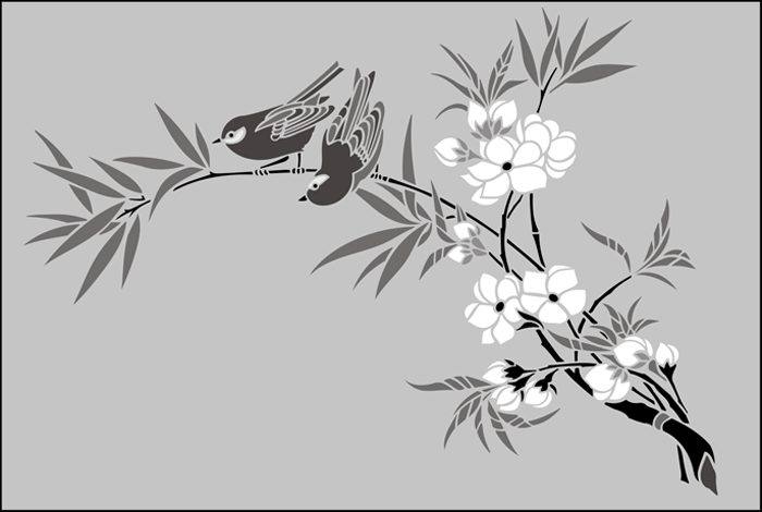 Japanese | JA114 | Birds & Blossom No 1 stencil Birds & Blossom No 1 stencil - Japanese