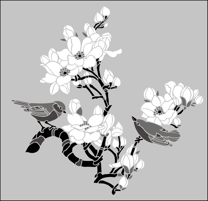 Birds & Blossom No 2 stencil - Japanese