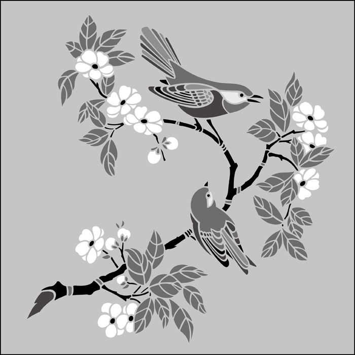 Birds & Blossom No 3 stencil - Japanese