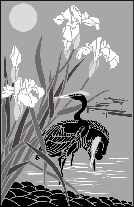 Egret & Iris Panel stencil - Japanese